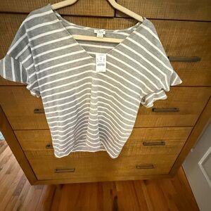 J. Crew Gray and White Striped Short Sleeve Top